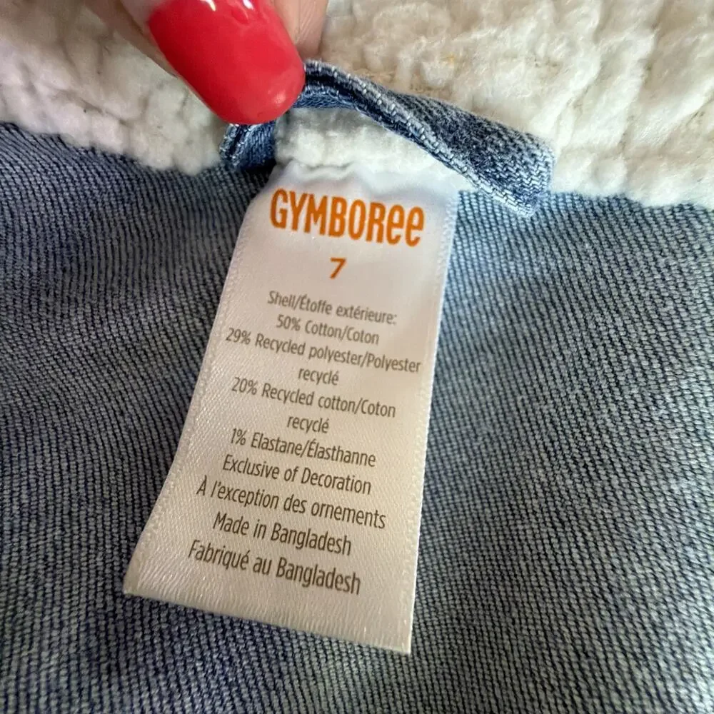 Gymboree Long Sleeve Appliqué Sunflower Girl’s Denim jean Jacket Size 7 sherpa
